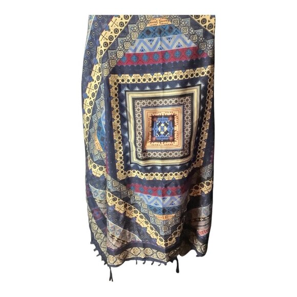 Bohemian Inspired Multicolor Tassel Shawl Wrap Scarf With Geometric Patterns - Picture 4 of 10